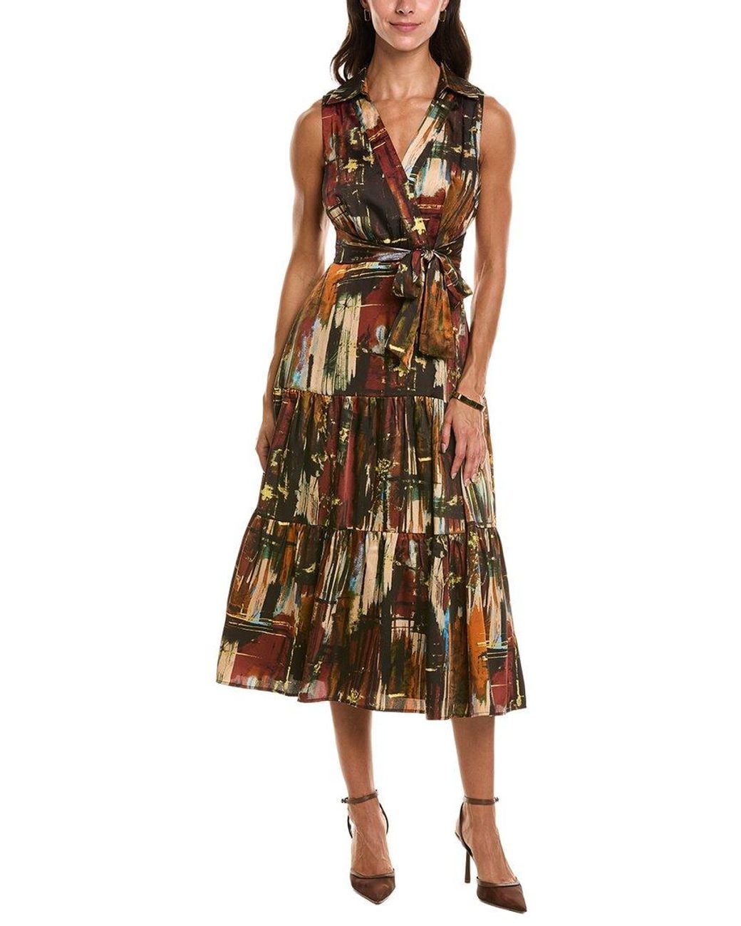 Tahari Brown Printed Midi Dress