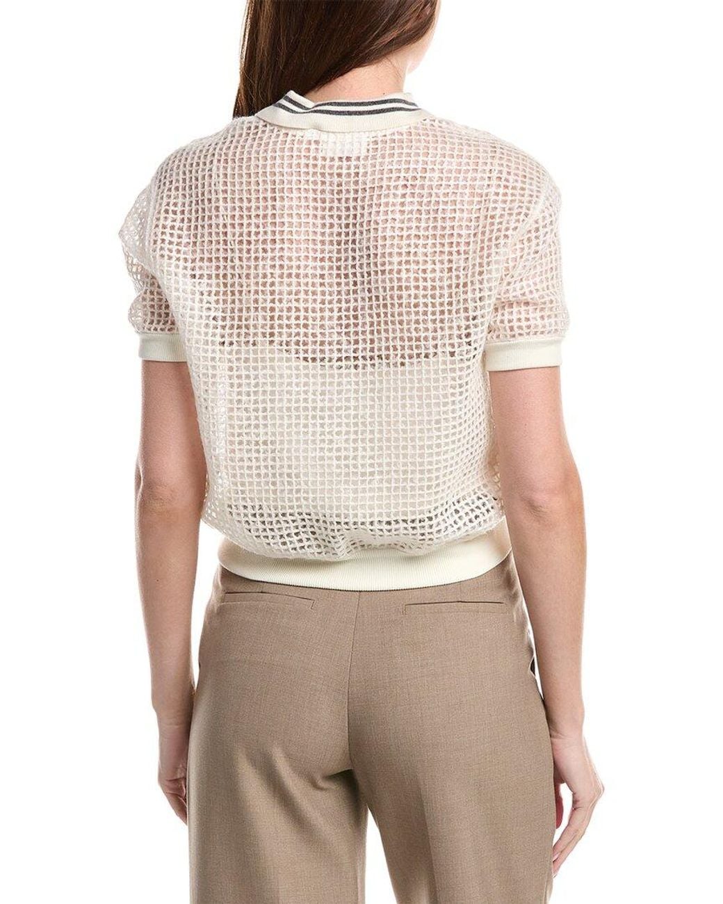 Brunello Cucinelli White Cashmere Polo Sweater