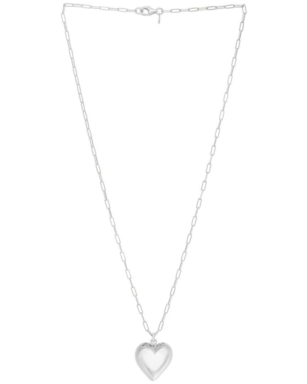 Italian Silver White Puffed Heart Paperclip Necklace
