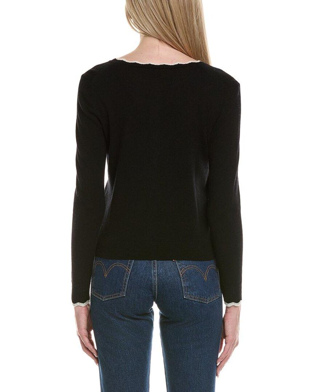 Sofiacashmere Black Tipped Scalloped Wool & Cashmere-Blend Cardigan
