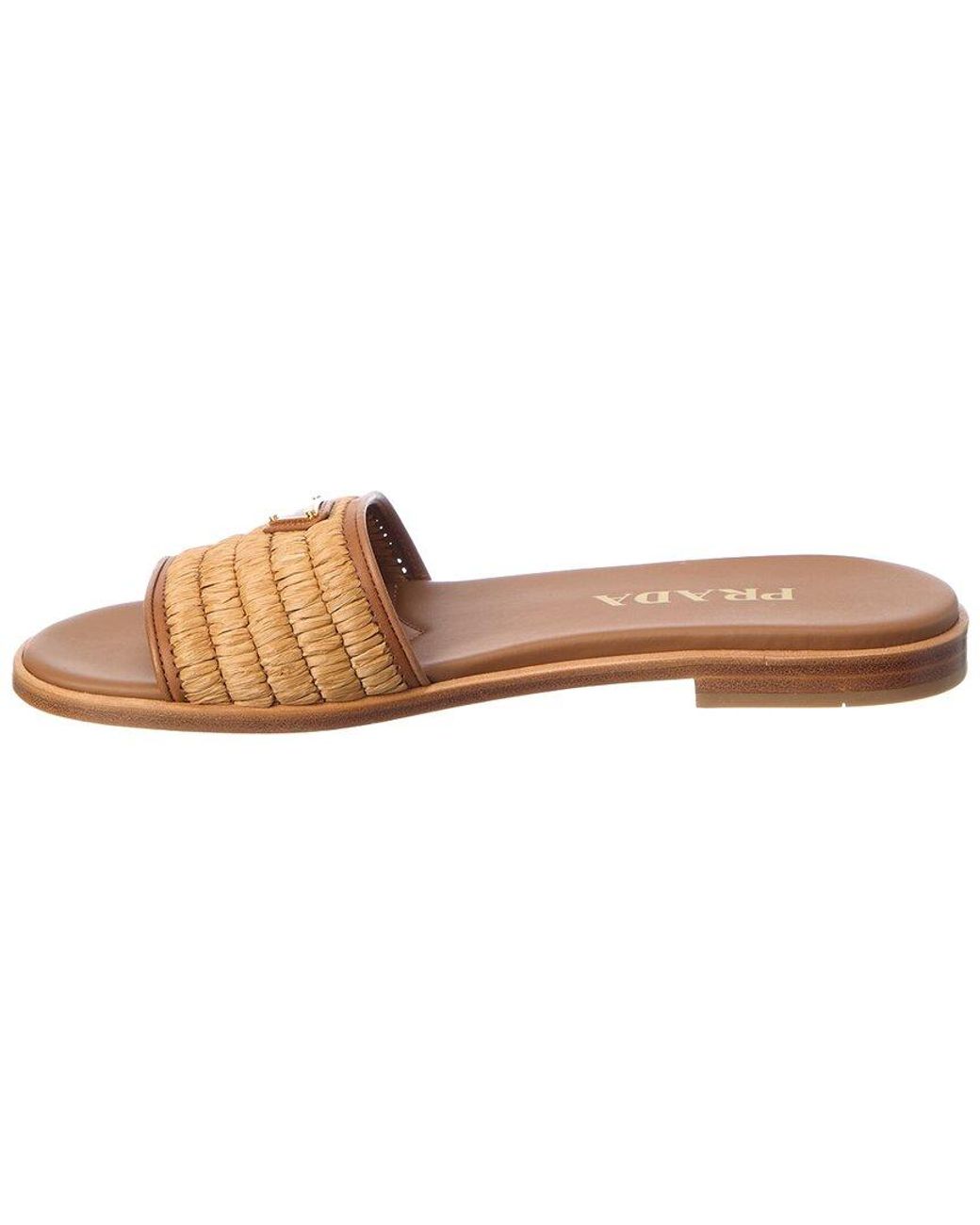 Prada Brown Raffia & Leather Sandal
