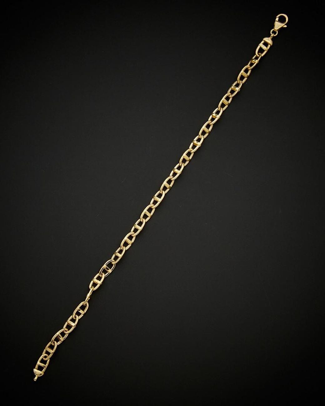 Italian Gold Black 14k Semi Solid Fancy Mariner Bracelet for men