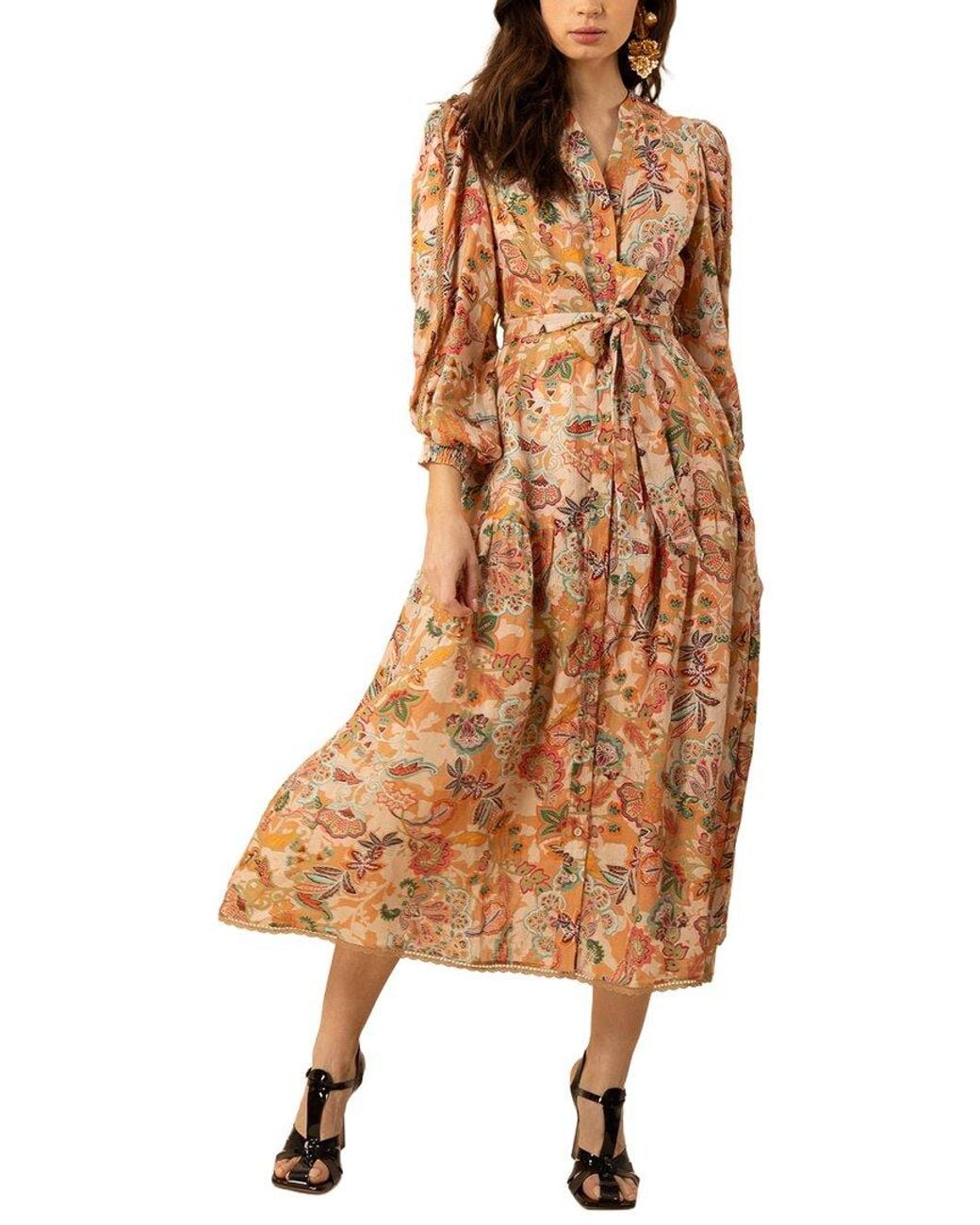 Hale Bob Brown 3/4 Sleeve Tiered Dress