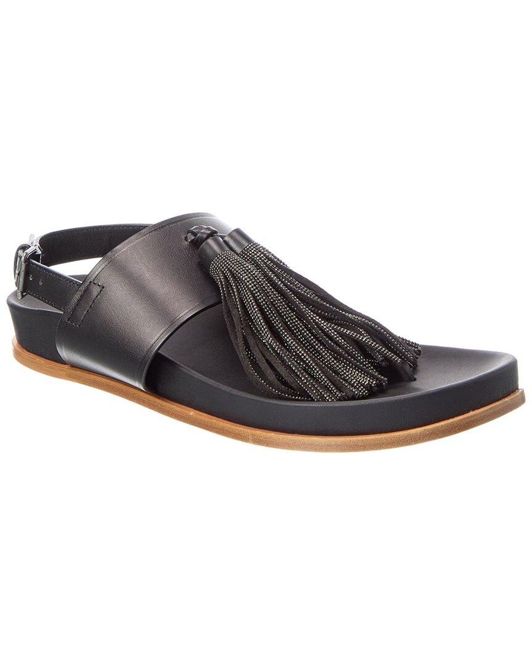 Brunello Cucinelli Black Leather Sandal