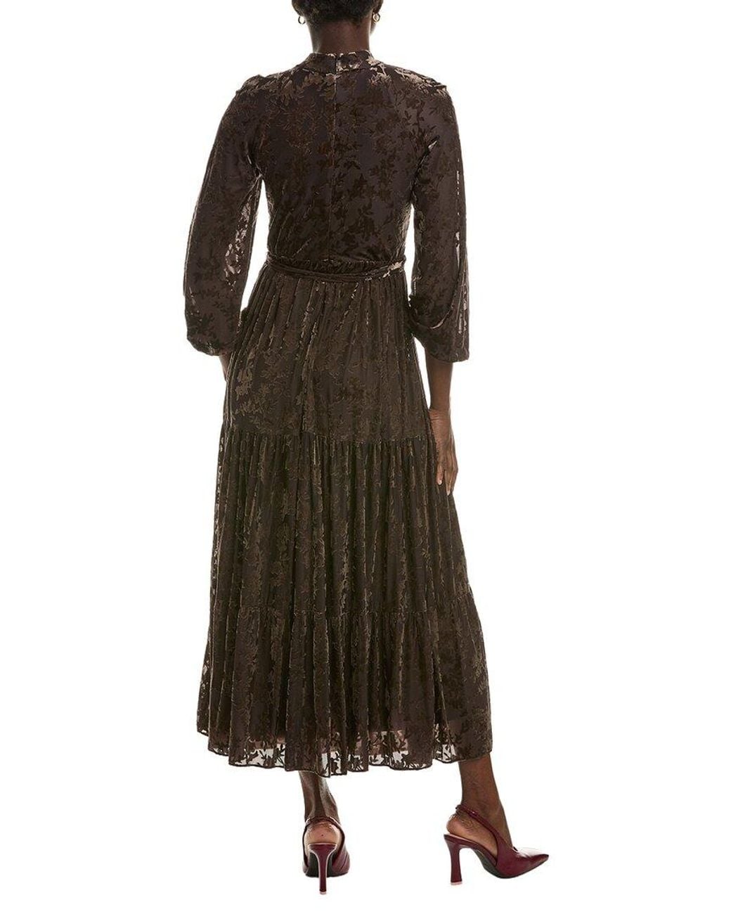 Maison Tara Brown Velvet Burnout Midi Dress