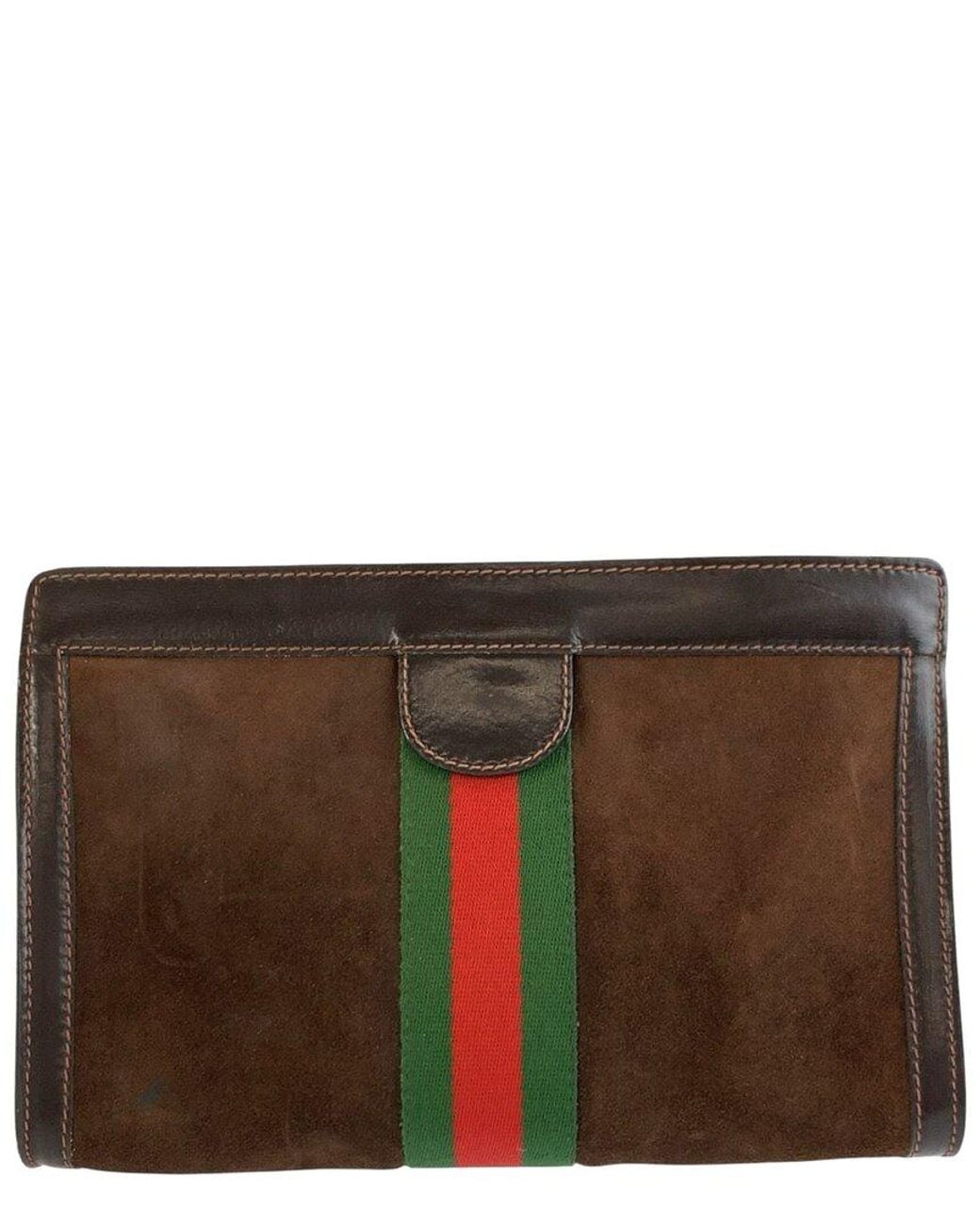 Gucci Brown Suede Shelley Line Clutch (Authentic Pre-Loved)