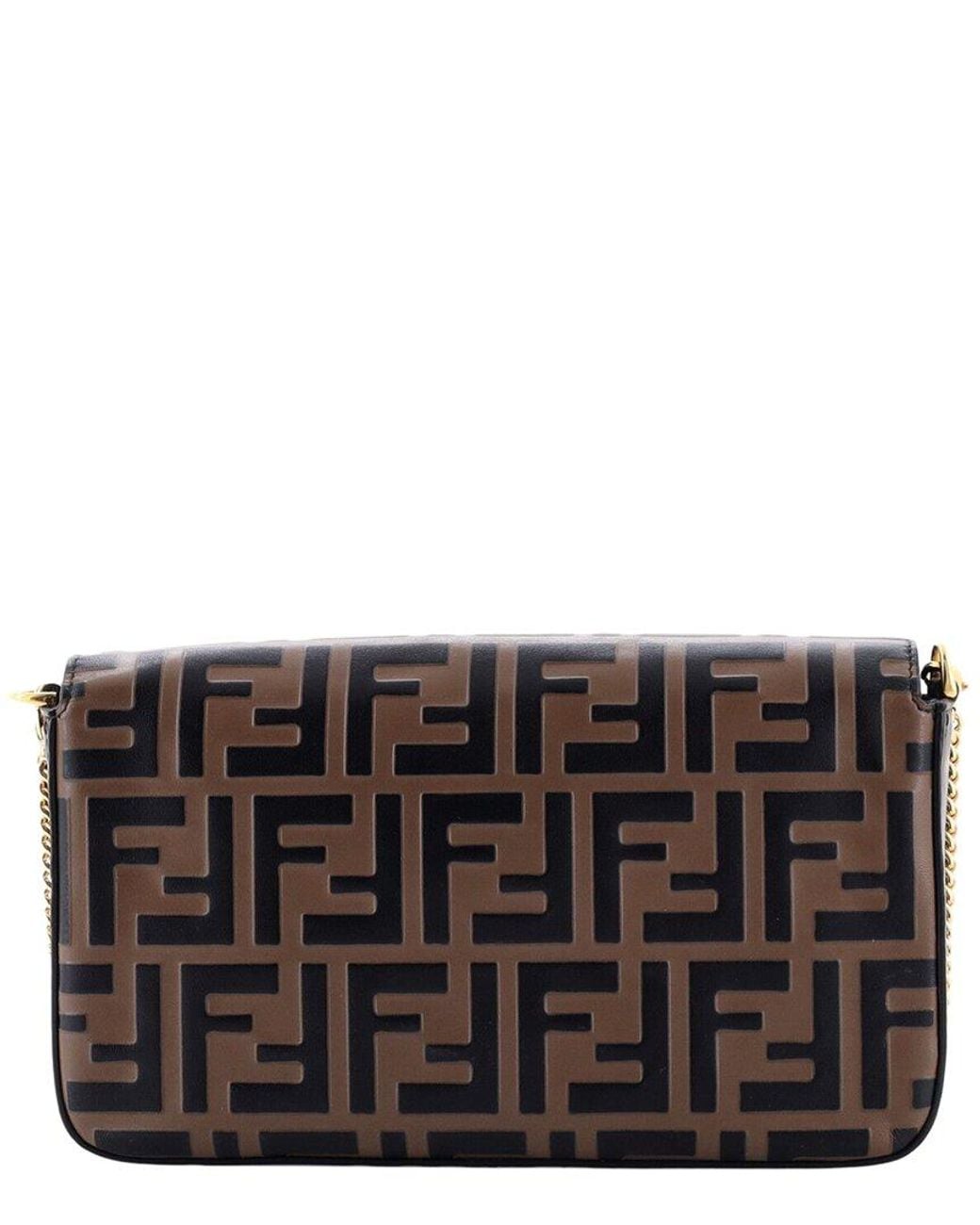 Fendi Black Zucca Embossed Leather F Is Envelope Clutch On Chain (Authentic Pre-Loved)