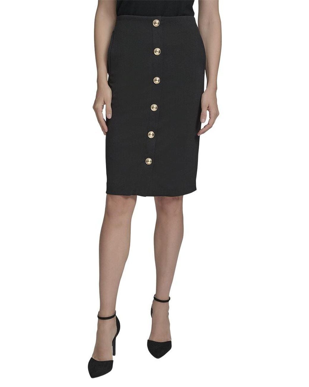 Halston Heritage Black Button Front Pencil Skirt