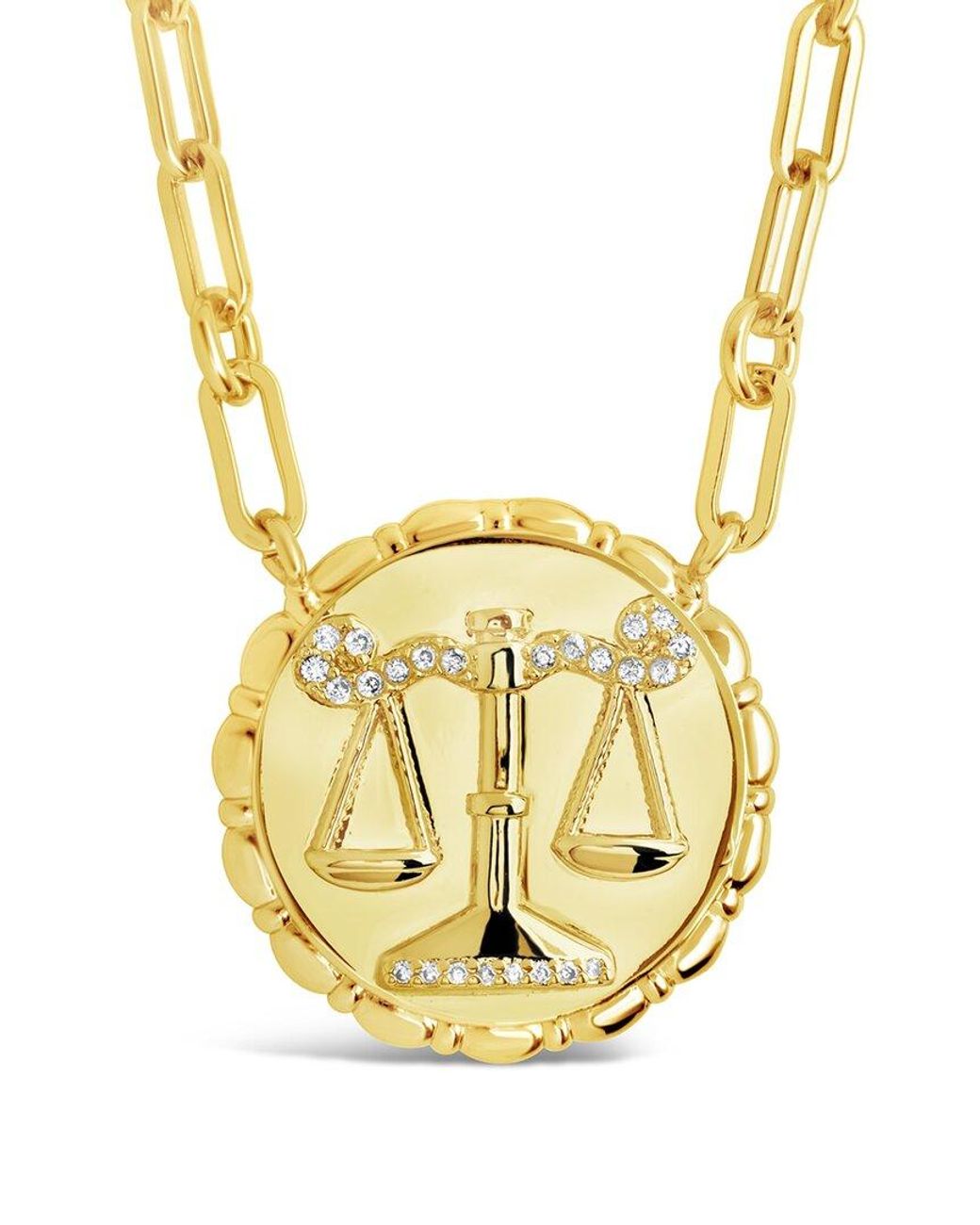 Sterling Forever Metallic 14k Plated Cz Bold Link Libra Zodiac Necklace