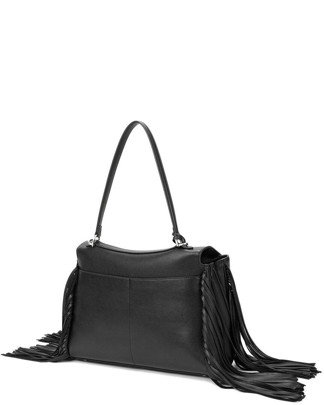 Tiffany & Fred Paris Black Fringe Leather Shoulder Bag