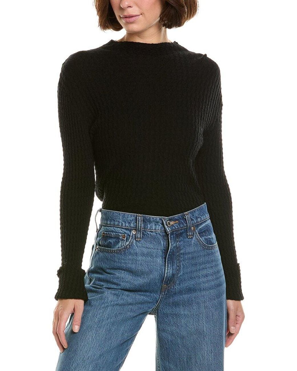 InCashmere Black Wool & Cashmere-Blend Textured Sweater