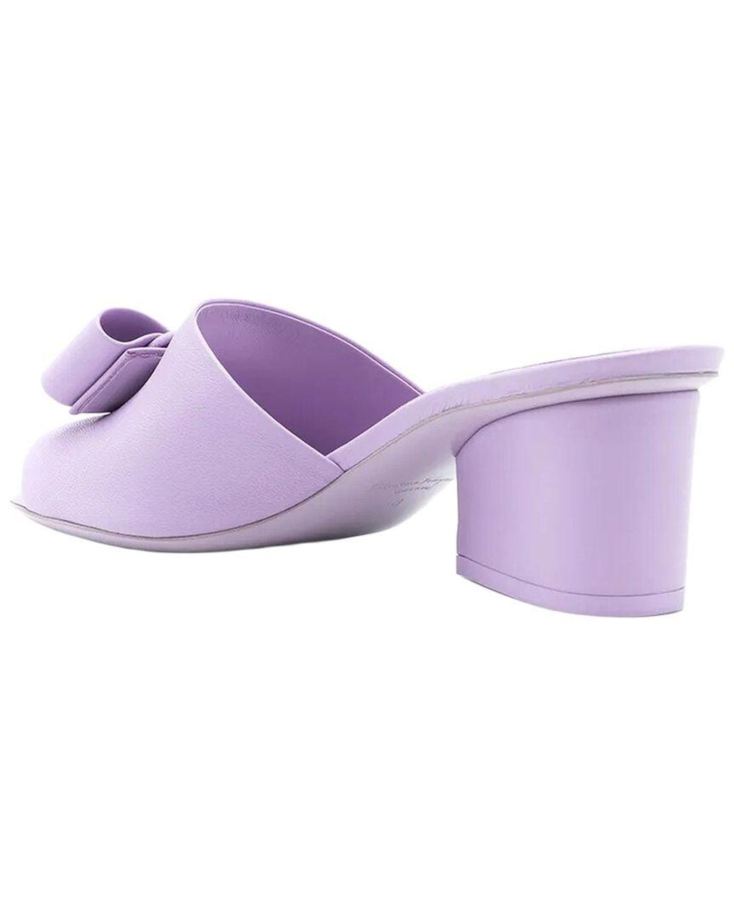 Ferragamo Purple Viva Bow 55Mm Leather Slide