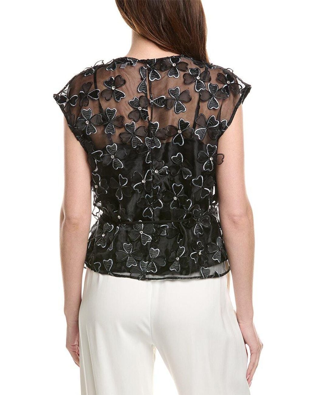 MILLY Black Ryan Clover Bow Organza Top