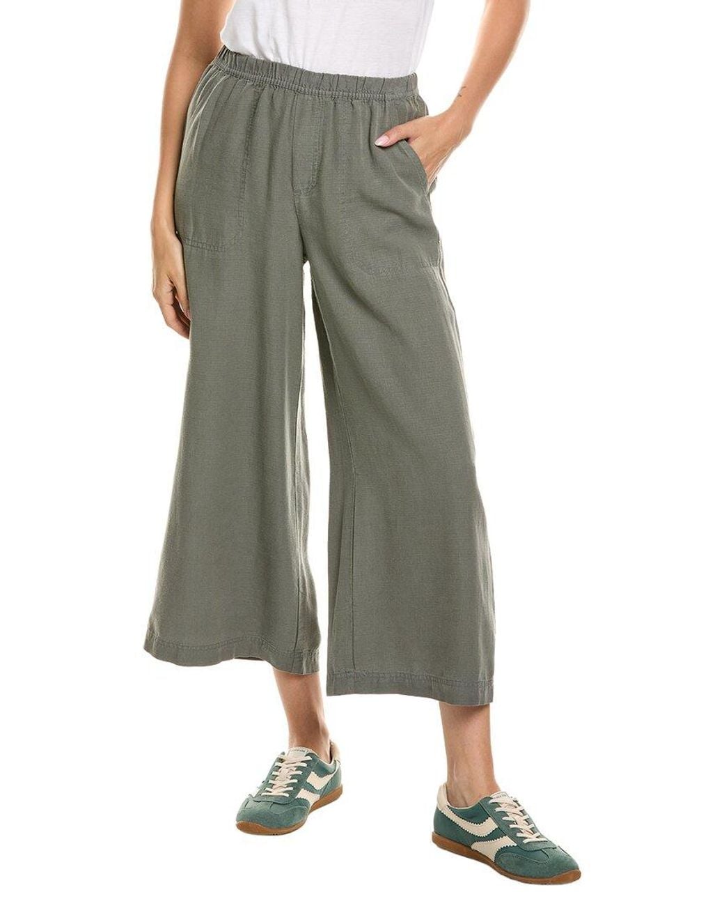 Splendid Green Angie Crop Linen-Blend Palazzo Pant