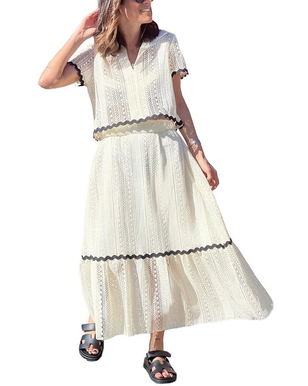CAMILA BLANCO White 2Pc Blouse & Skirt Set