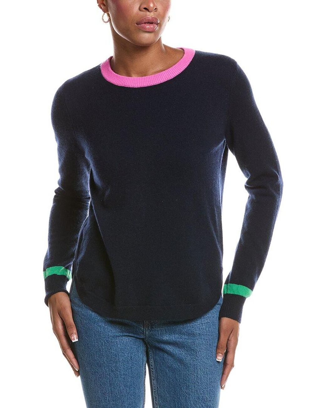 Autumn Cashmere Blue Shirttail Crewneck 100% Cashmere Sweater