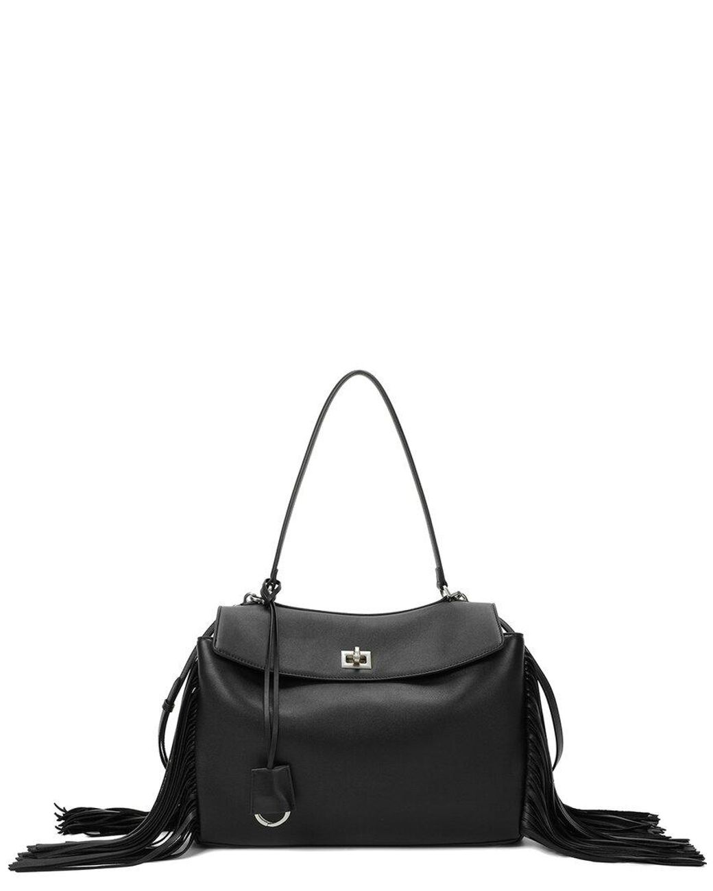 Tiffany & Fred Paris Black Fringe Leather Shoulder Bag