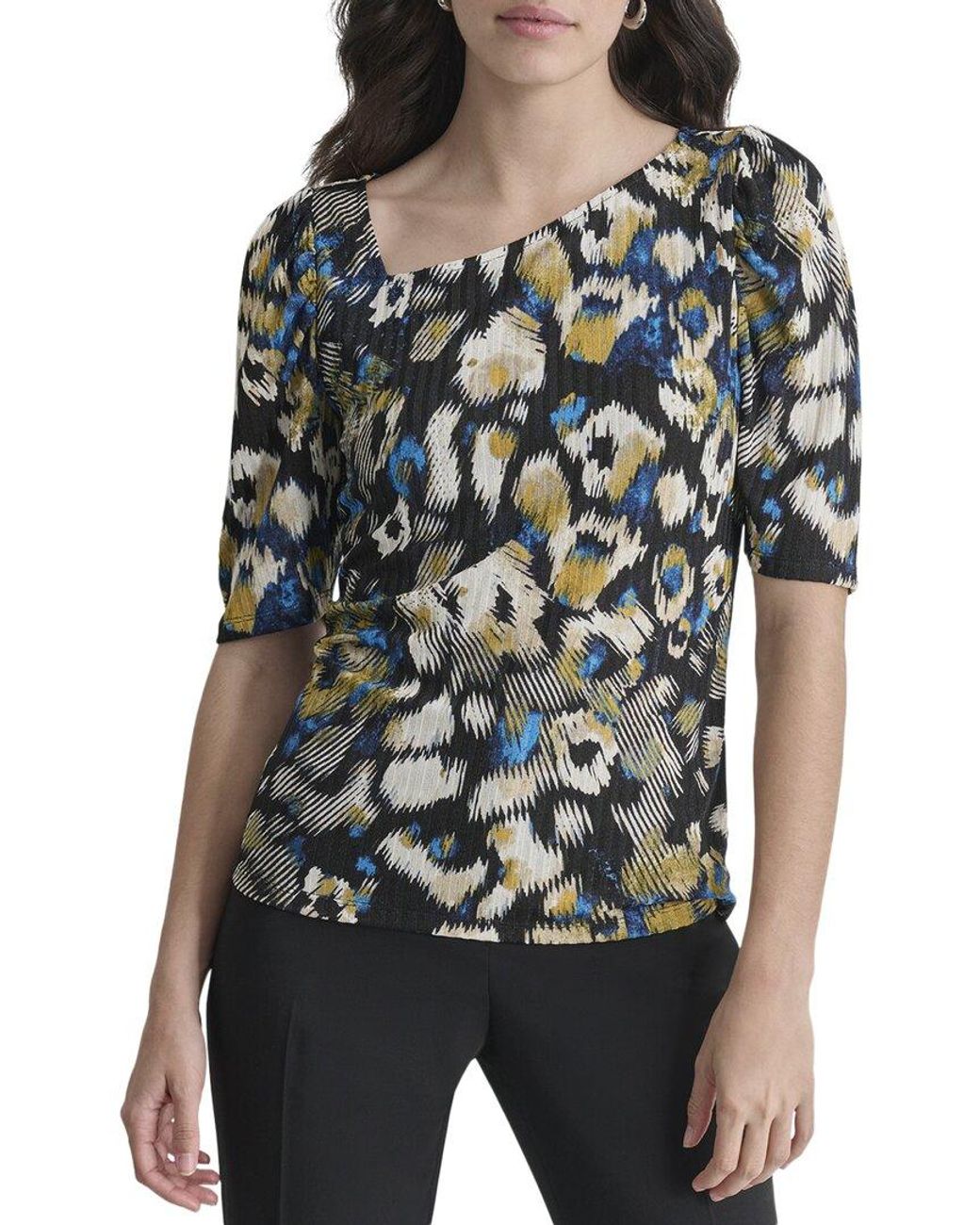 DKNY Black Short Sleeve Asymmetrical Top
