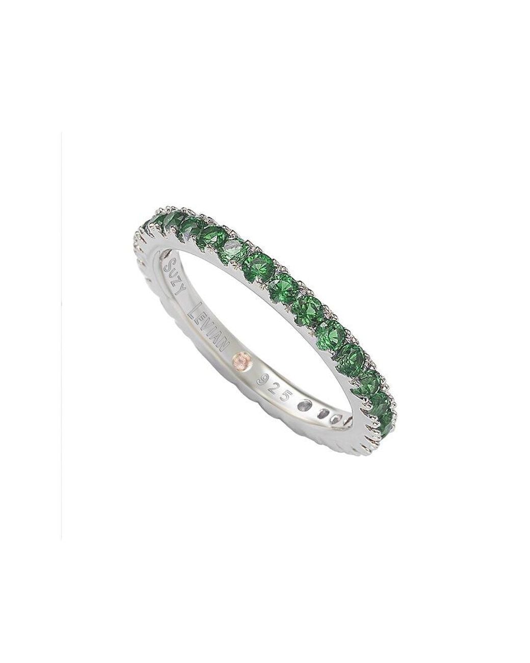 Suzy Levian Green Silver Cz Stackable Ring