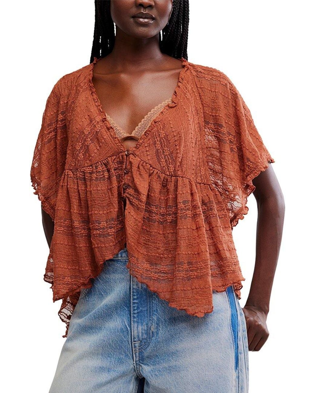Free People Red Your Dreams Lace Top