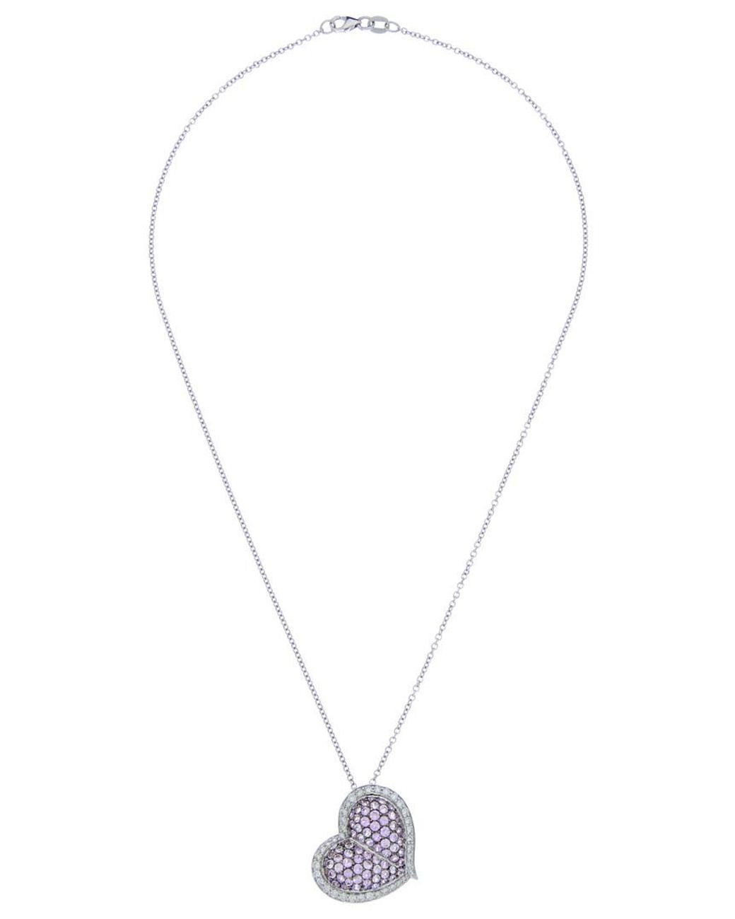 Diana M White Fine Jewelry 18k 3.00 Ct. Tw. Diamond & Sapphire Heart Necklace