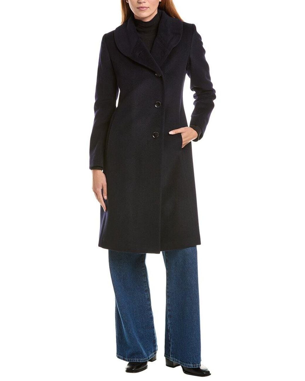 Sofiacashmere Black Sofiacashmere Round Collar Wool & Cashmere-Blend Coat