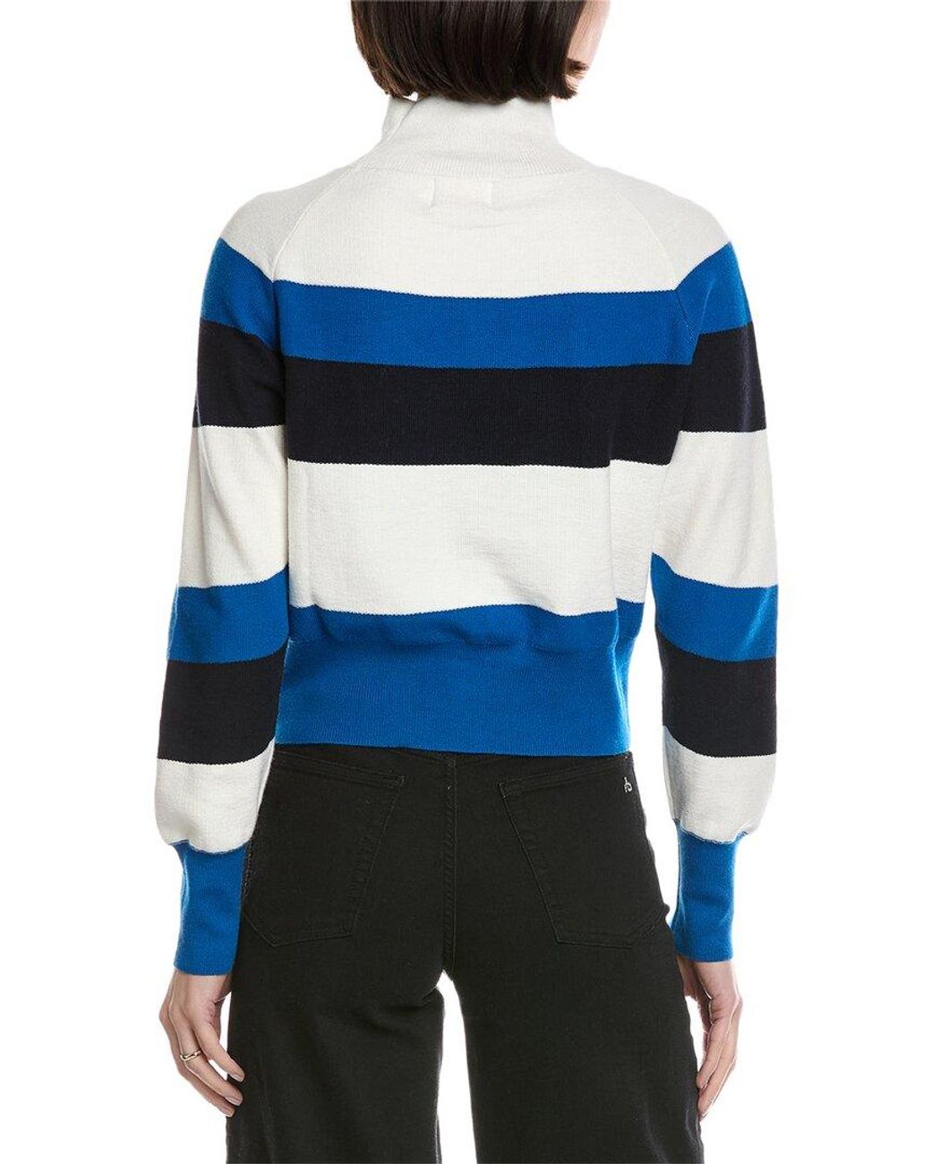 Brodie Cashmere Blue Mock Neck Cashmere-Blend Sweater