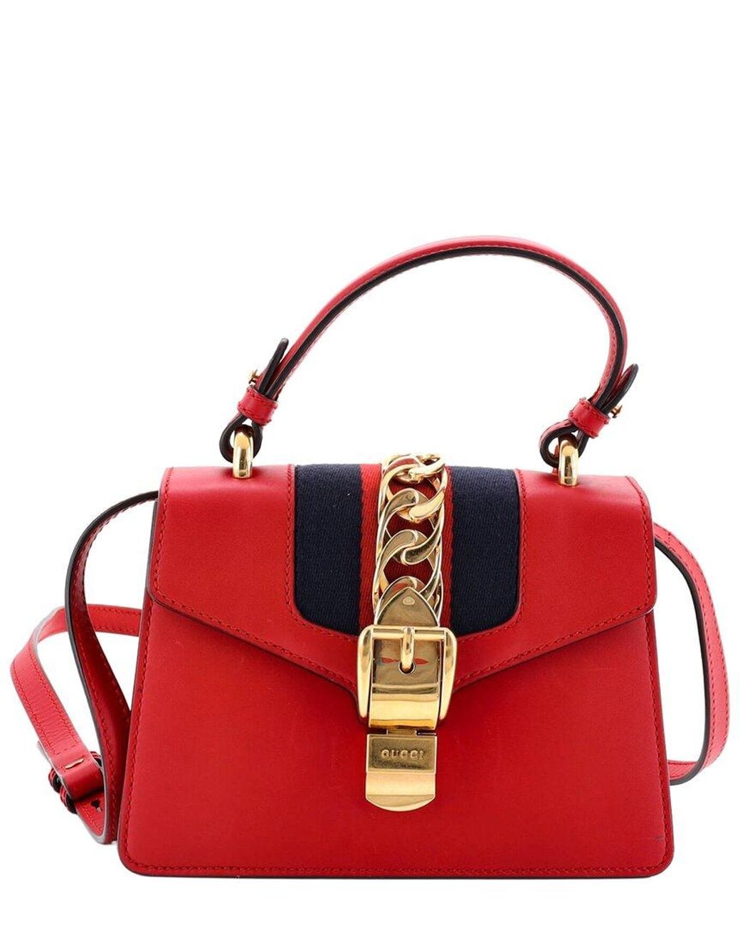 Gucci Red Leather Sylvie Top Handle Bag Mini (Authentic Pre-Loved)