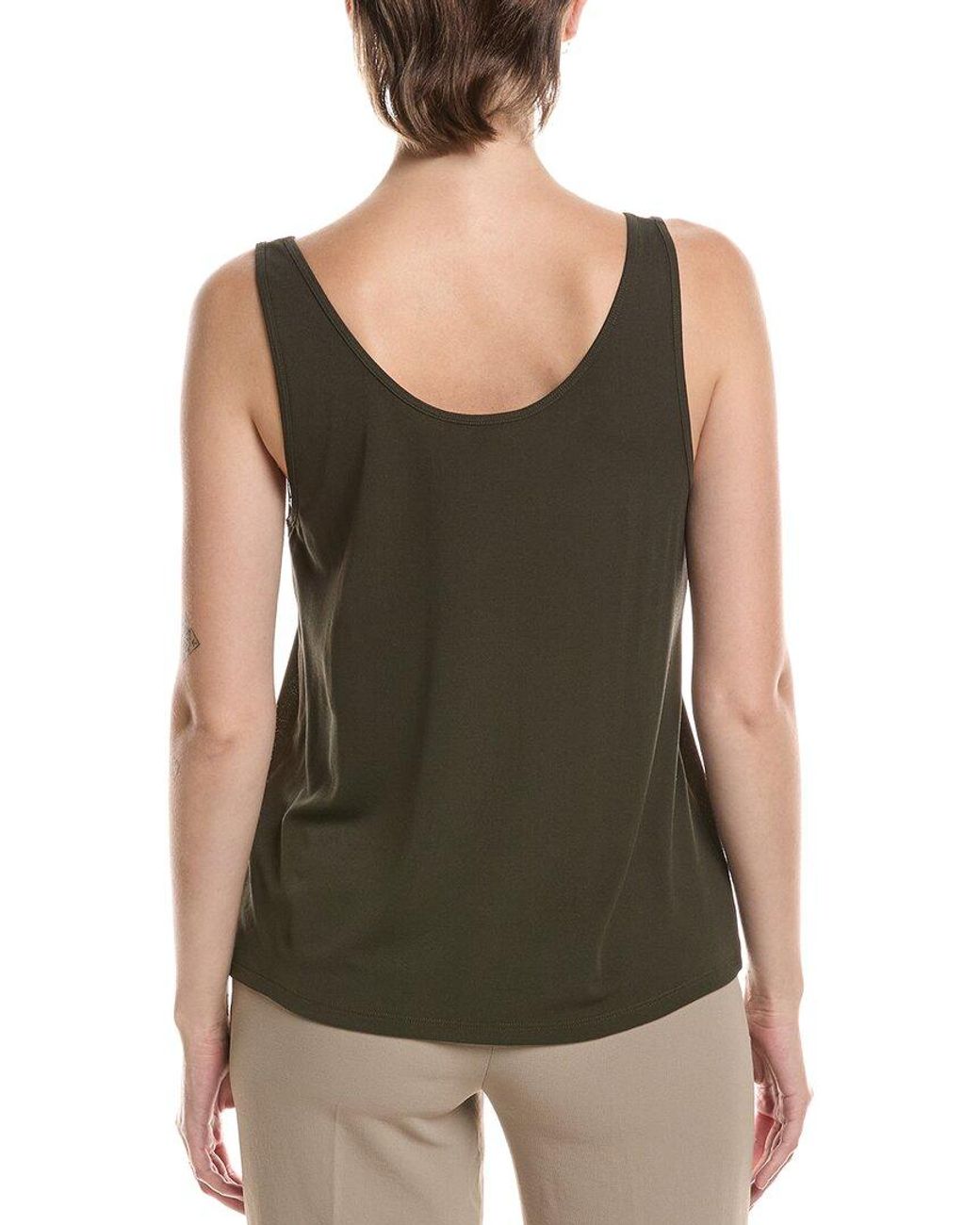 Eileen Fisher Green Silk Scoop Neck Slim Tank