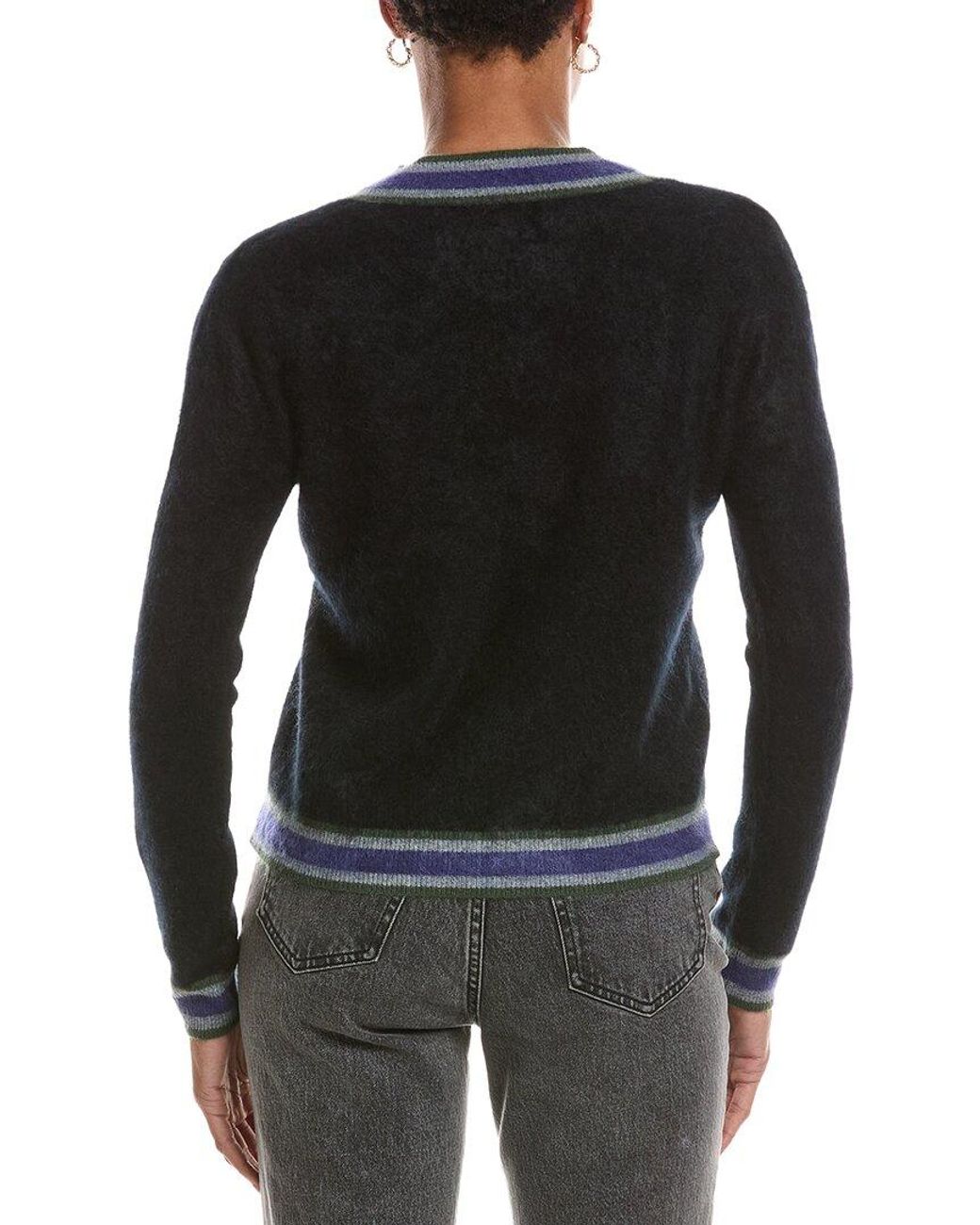 Autumn Cashmere Black Striped V 100% Cashmere Tennis Sweater