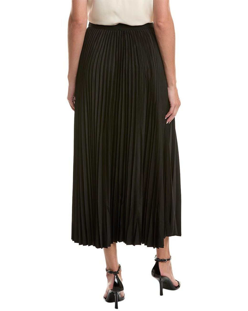 Gracia Black Pleated Buckle Midi Skirt