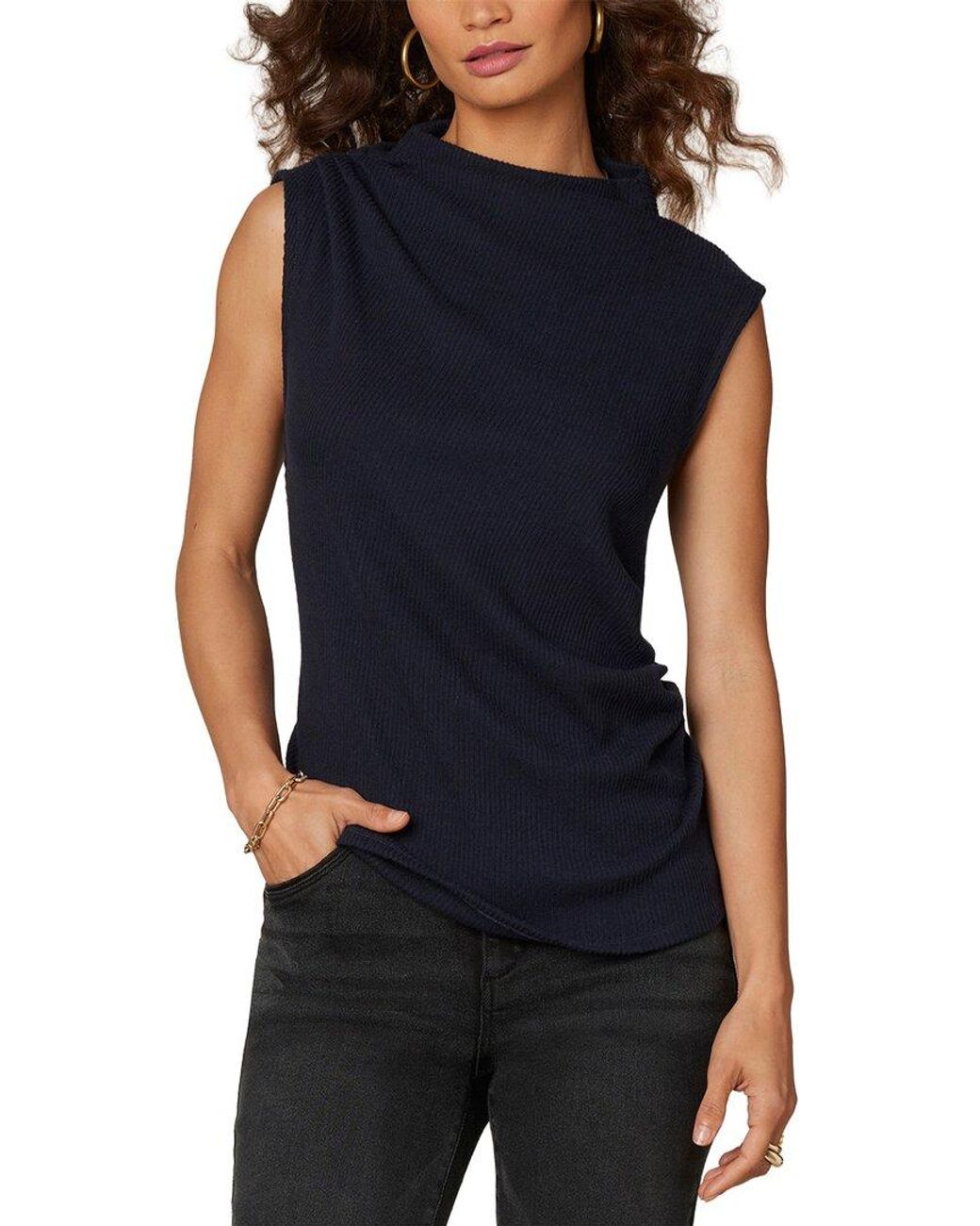 Wit & Wisdom Blue Petite Asymmetrical Pleat Tank