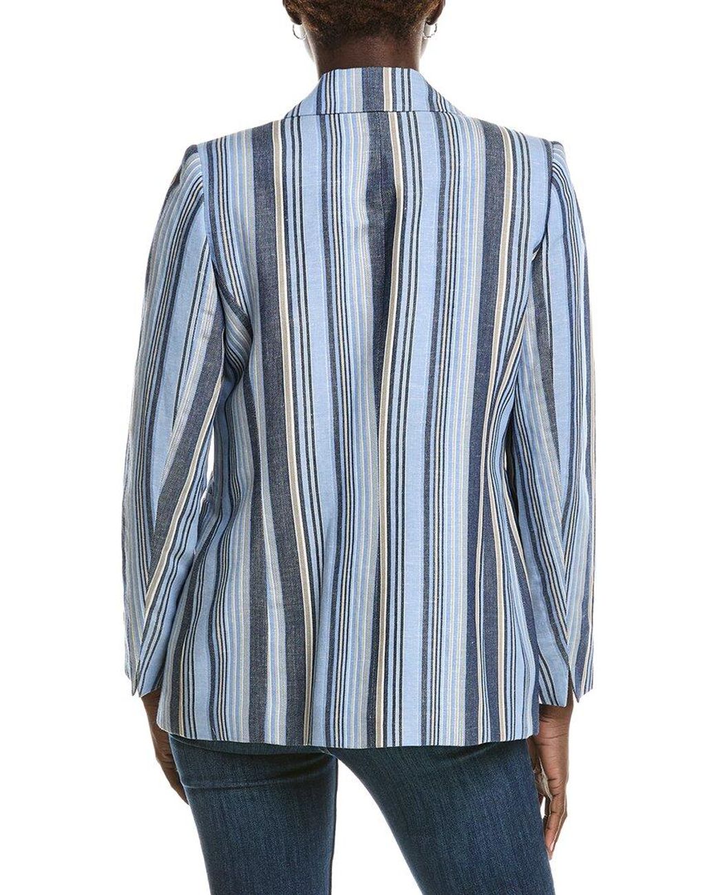 Anne Klein Blue Sleeve Slit Stripe Blazer
