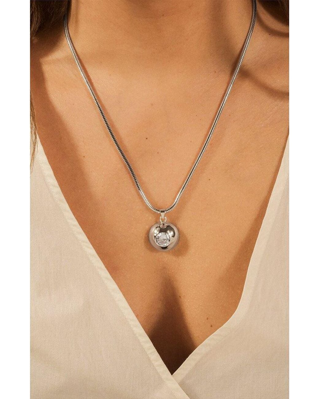 Sterling Forever Metallic Cz Zora Dome Pendant Necklace
