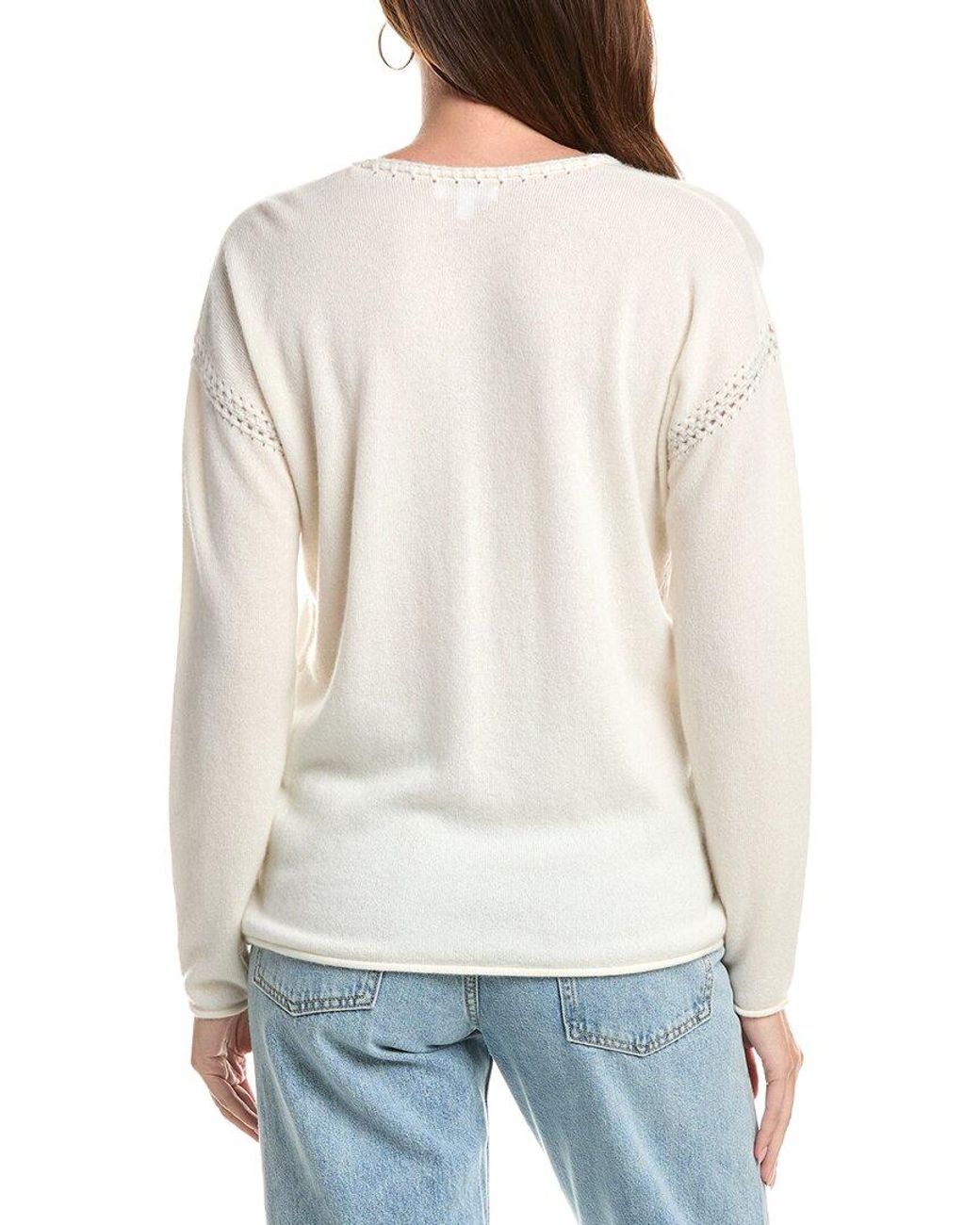 Johnny Was White The Whipstitch V-Neck Cashmere Pullover