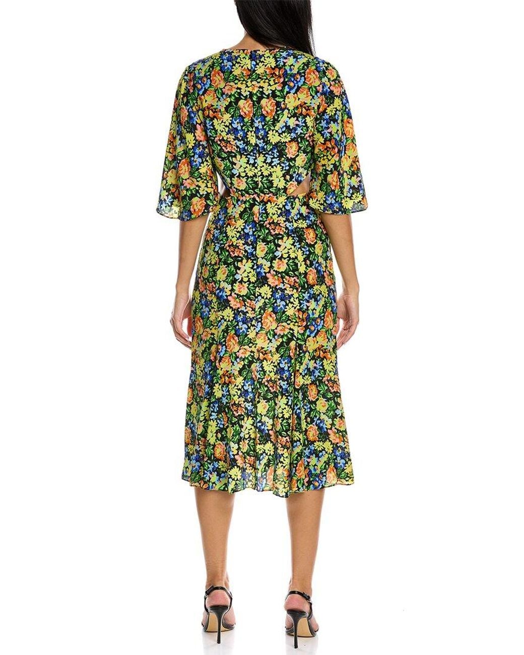 Les Rêveries Green Flutter Sleeve Silk Wrap Dress