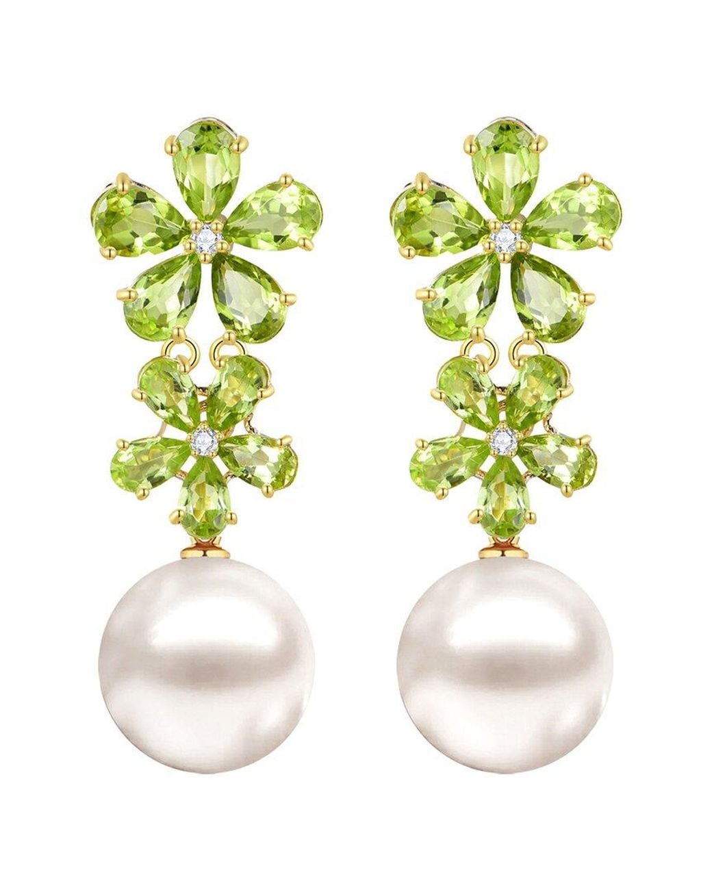 Nina Zhou Jewelry Multicolor 14K 7.12 Ct. Tw. Diamond & Peridot & 12-13Mm Pearl Drop Earrings
