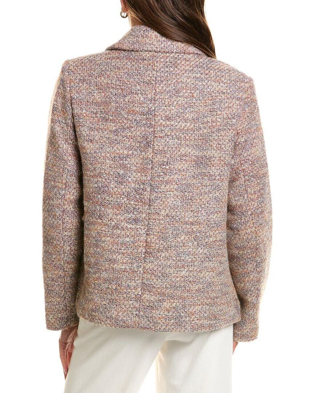 Cece Brown Short Swing Bow Buttons Wool-Blend Jacket