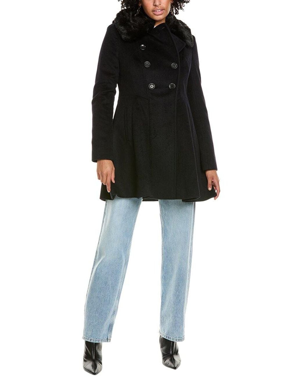 Via Spiga Black Double-Breasted Wool-Blend Coat