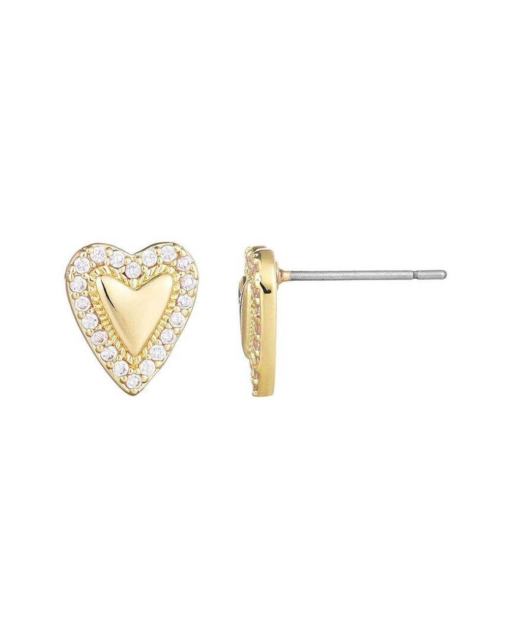 Adornia White 14K Plated Cz Puffy Mini Halo Heart Stud Earrings