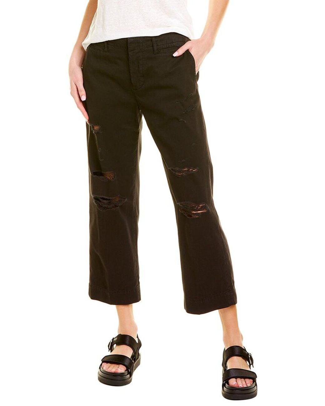 FRAME Green Le Tomboy Washed Noir Rips Trouser