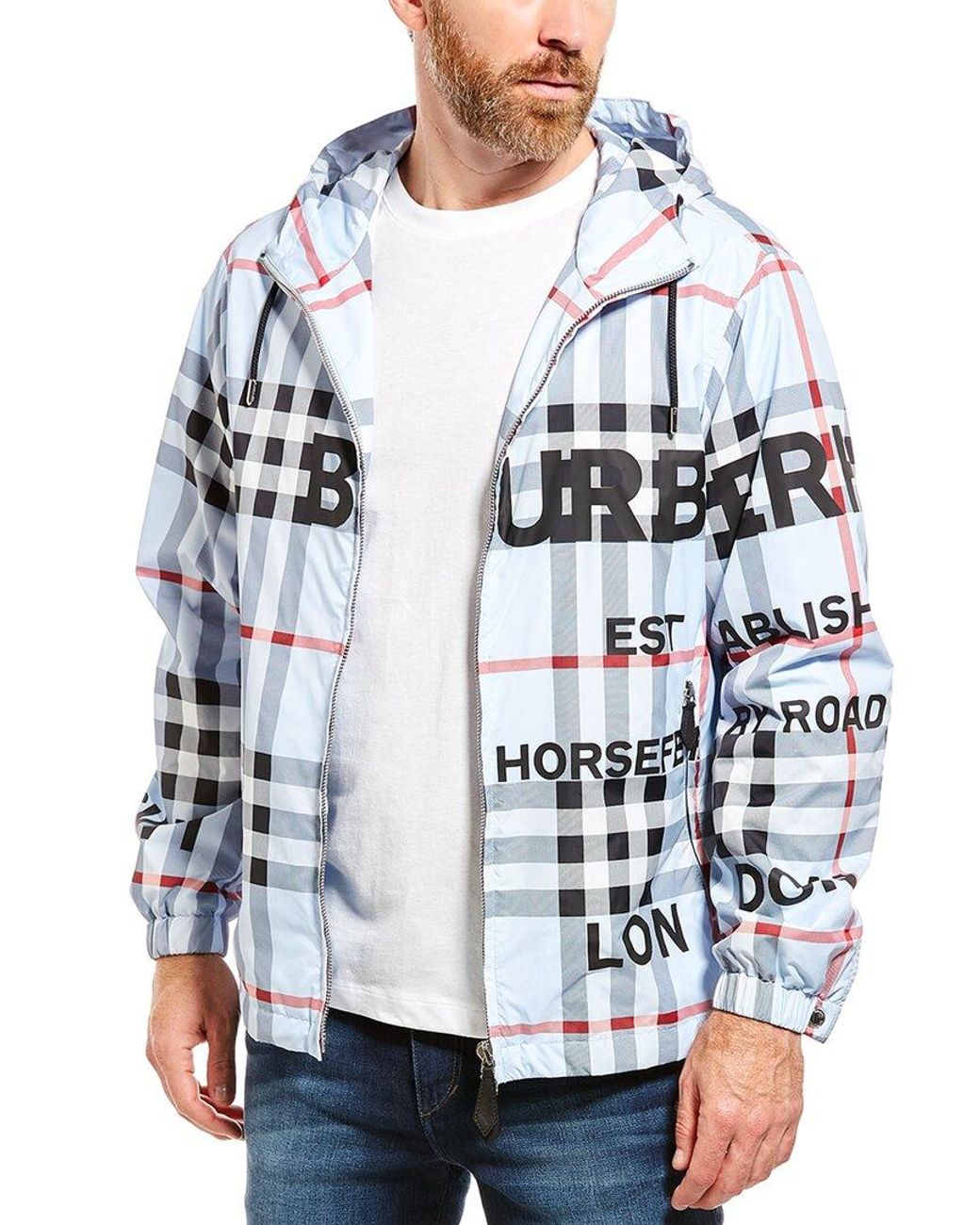 Burberry Synthetic Horseferry Check Jacket in Blue for Men | Lyst