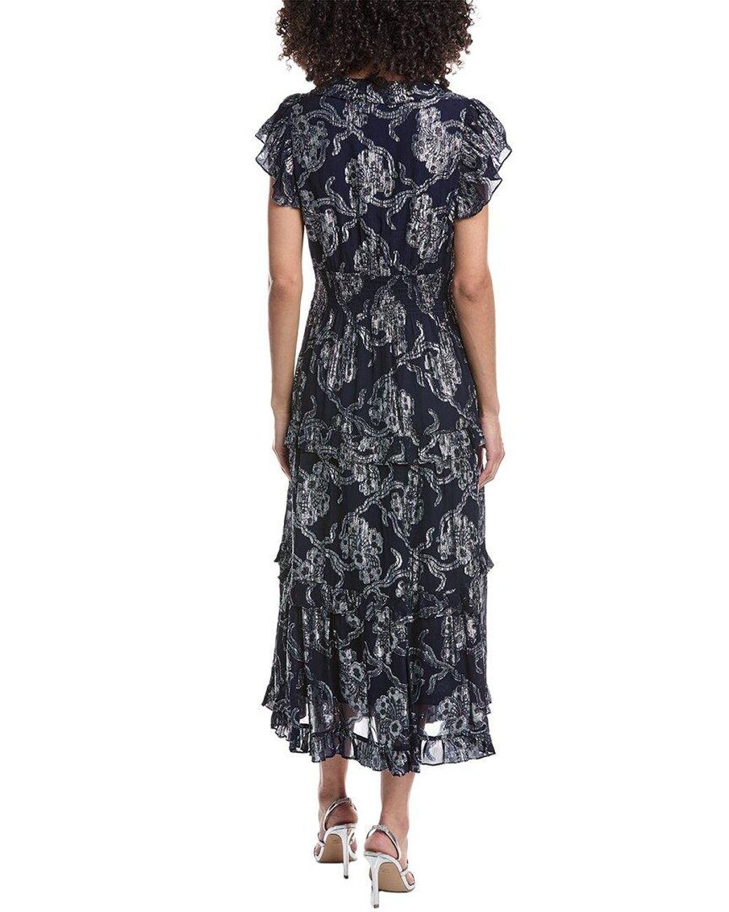 Sail To Sable Blue Ruffle Hem Midi Dress