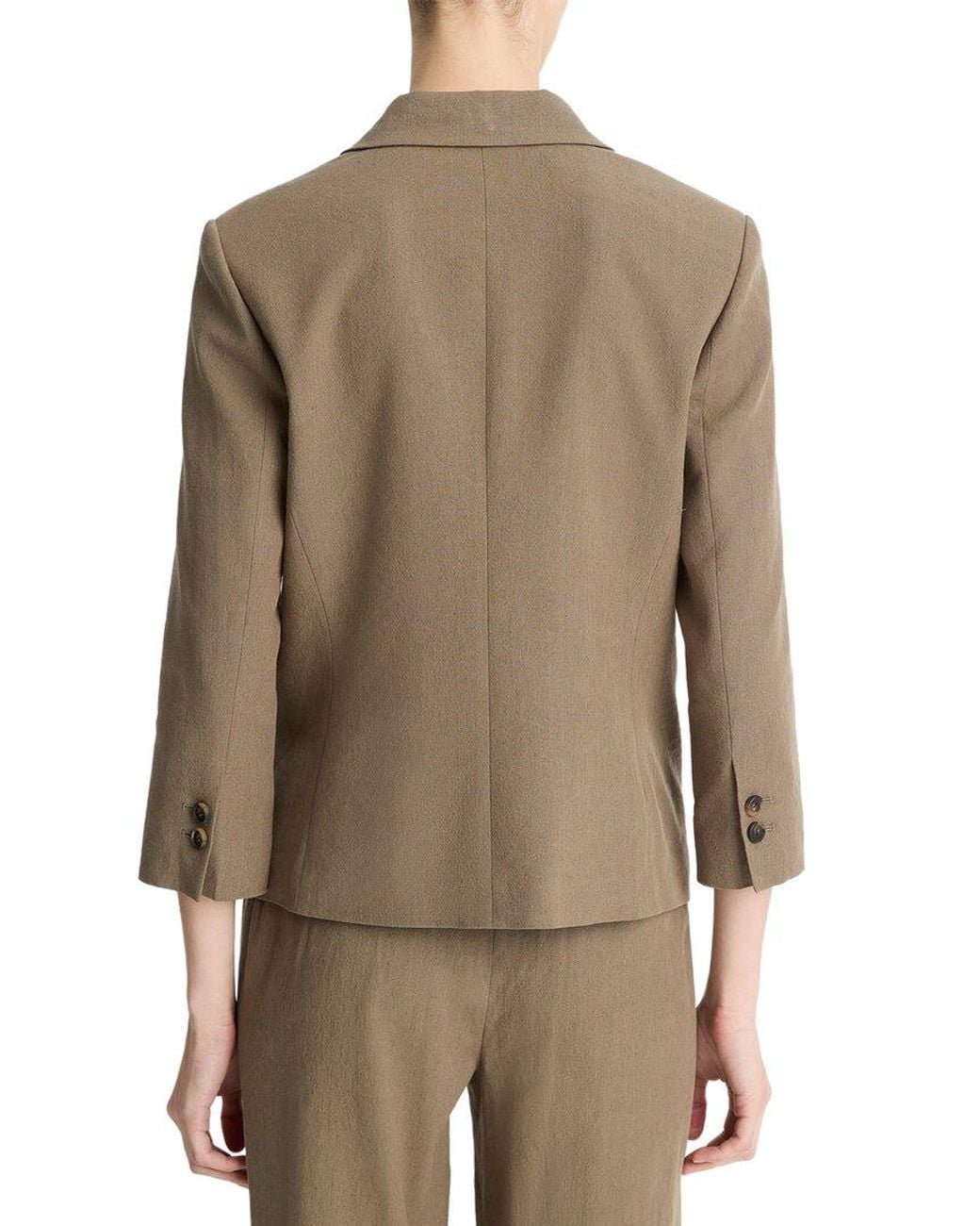 Vince Brown Linen-Blend Shrunken Blazer