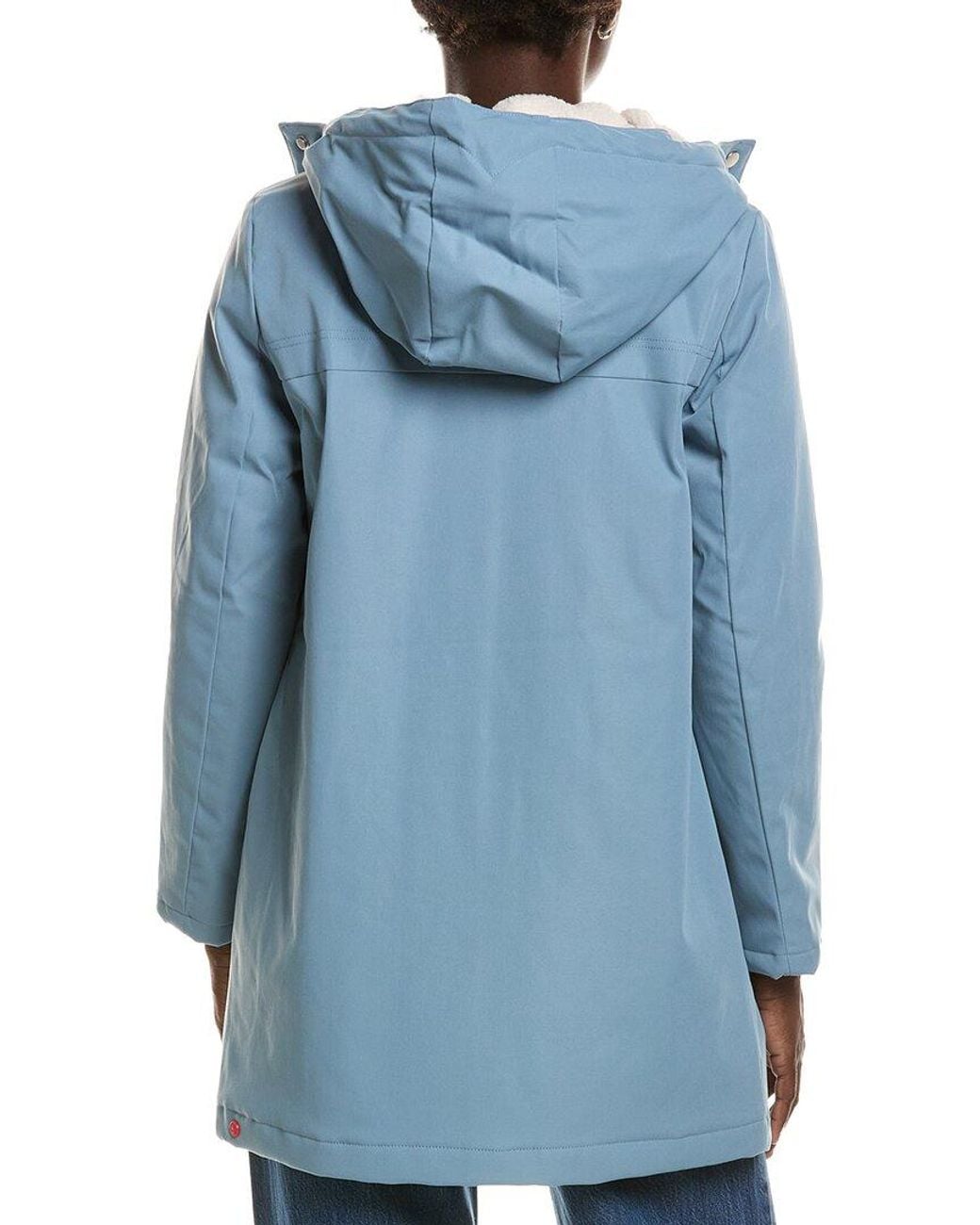 Hunter Blue Billie Canvas Mid Length Hooded Rain Jacket