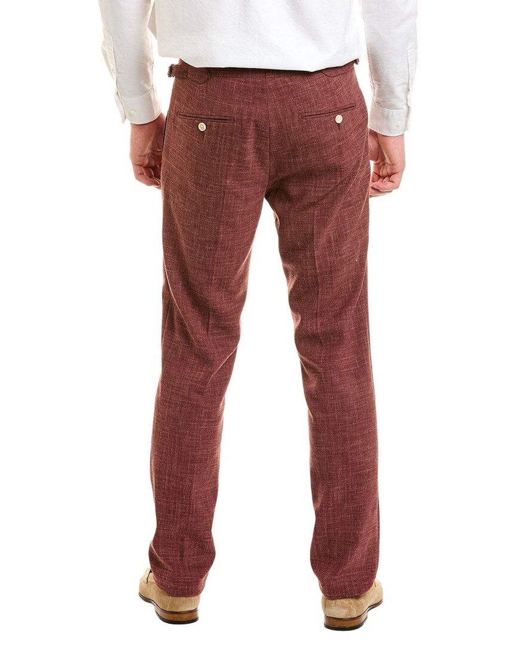 Richard James Red Flat Front Wool & Linen-Blend Trouser for men