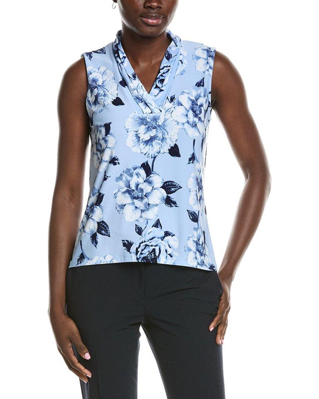 Anne Klein Blue Printed Triple Pleat Top