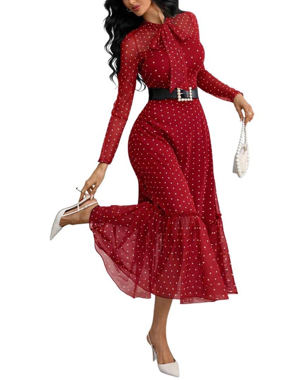 AMINA GLAM Red Midi Dress