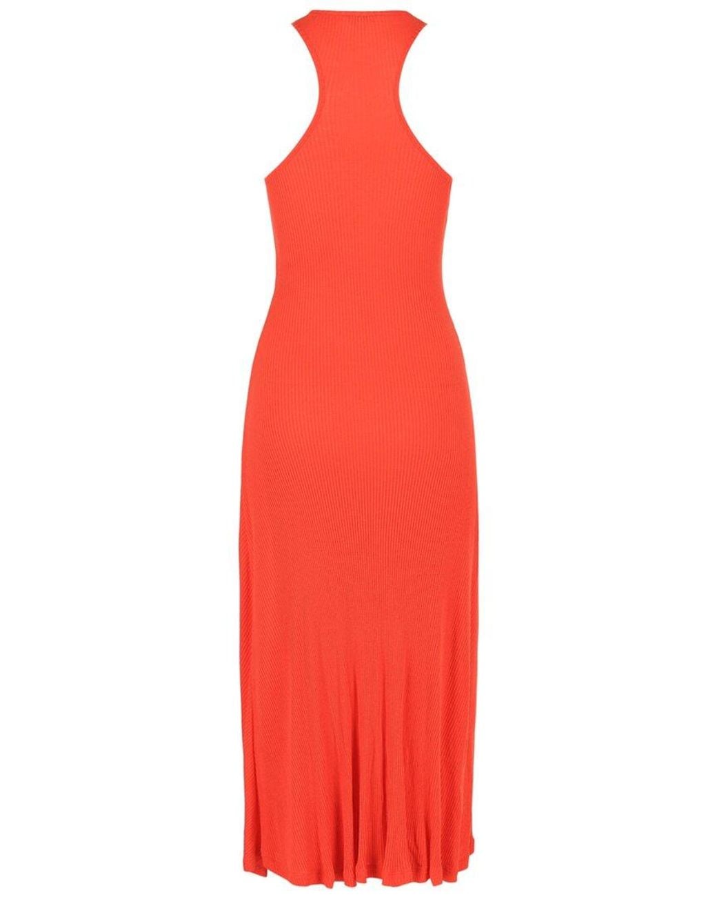 Ferragamo Red Sleeveless Ribbed Silk-Blend Maxi Dress