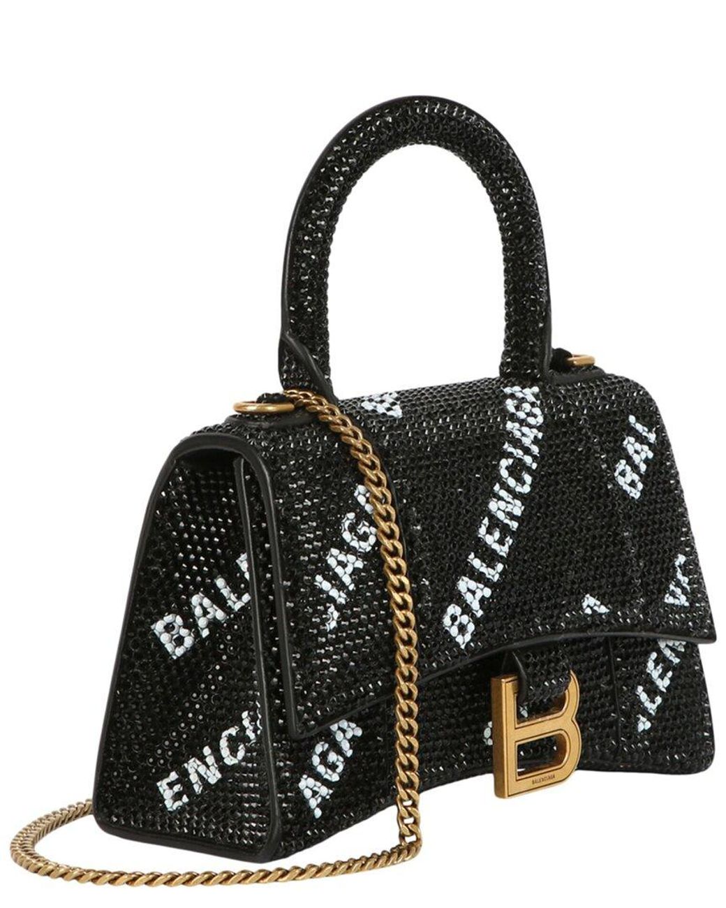 Balenciaga Black Hourglass Xs Leather Top Handle Bag